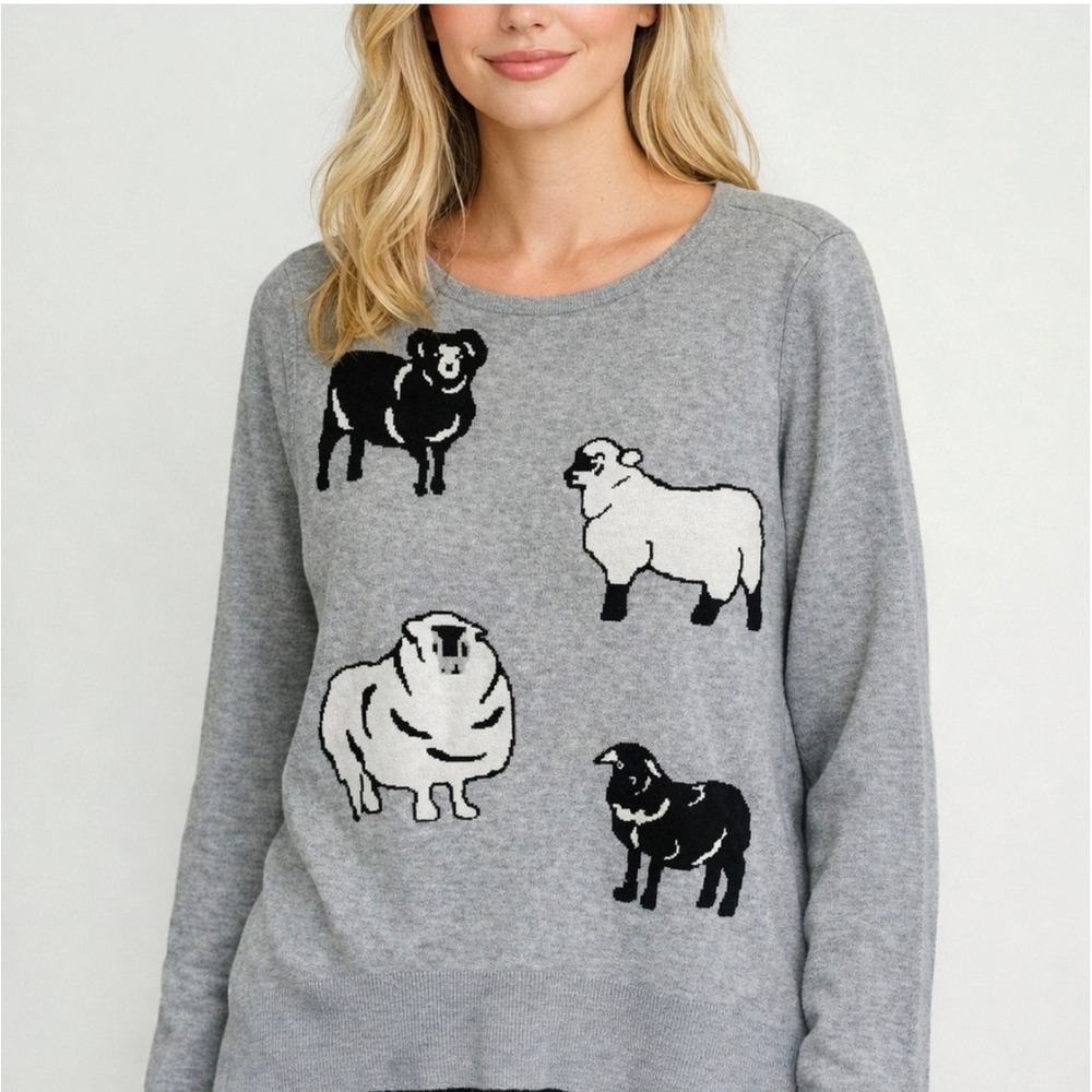 Astrologie Sweater Gray Sheep Intarsia Knit Pullover XXL